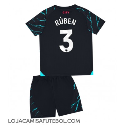 Camisa de Futebol Manchester City Ruben Dias #3 Equipamento Alternativo Infantil 2023-24 Manga Curta (+ Calças curtas)